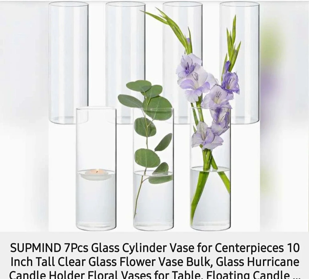 SUPMIND 7-Pc Clear Glass Cylinder Flower Vases 10 in Tall Centerpieces